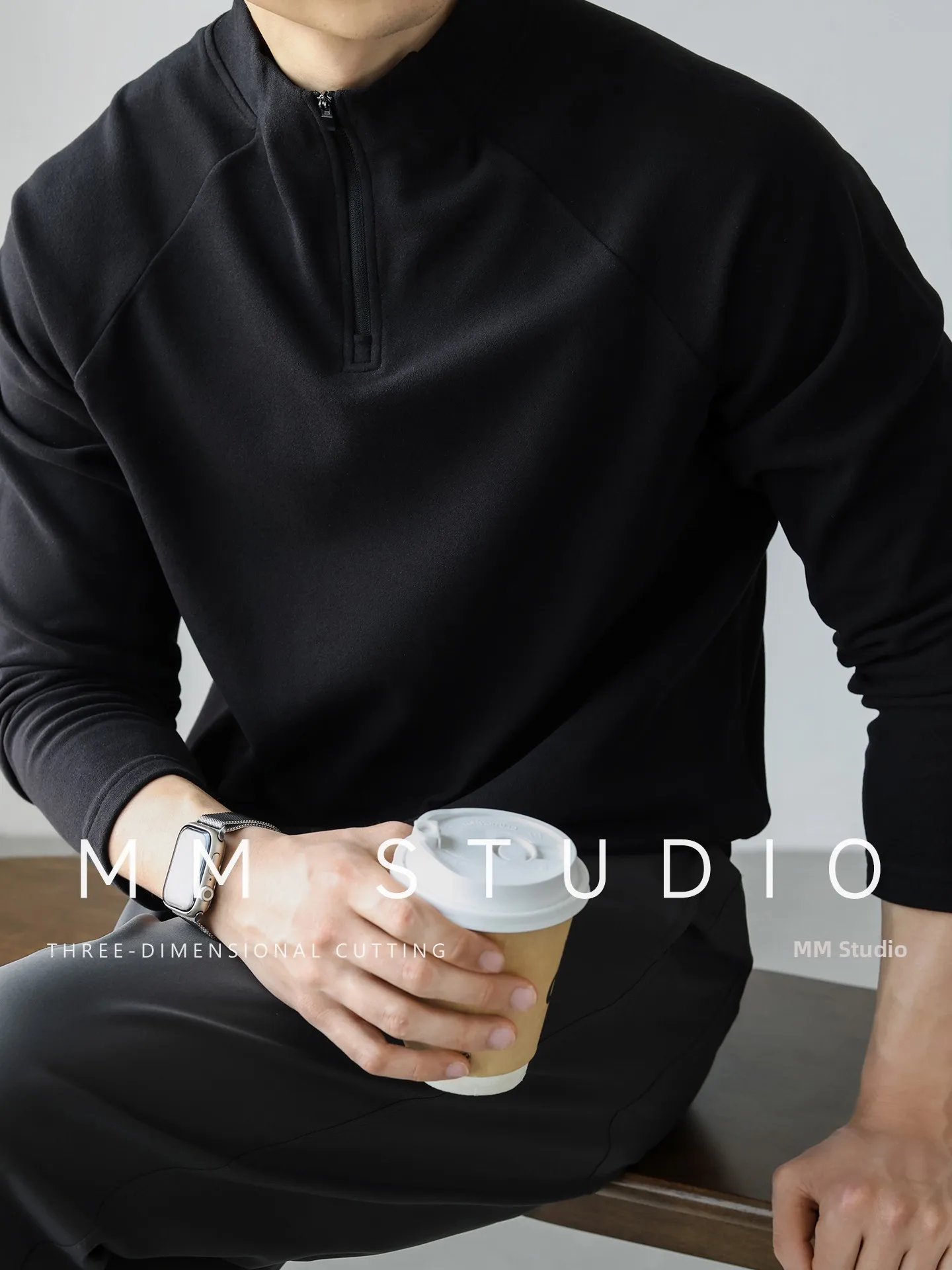 Double Layer Heat Retention Heavyweight Double Sided Fleece Half Zip Long Sleeve Men's Sweatshirt Business Casual Style Autum...