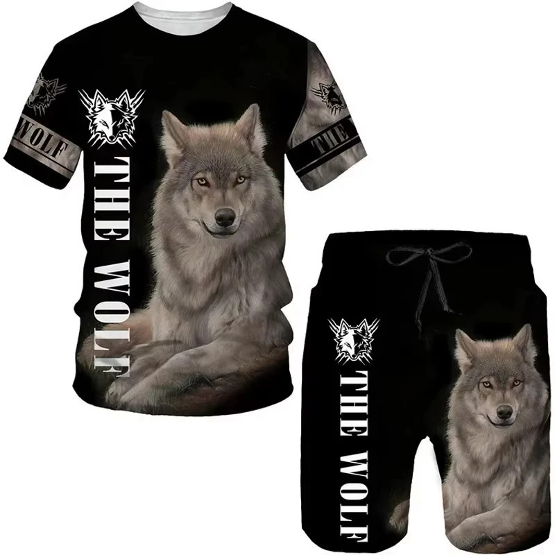 Men's Clothing 3d Printed Wolf Animal Men T-Shirts Shorts Men's Set  Men Sportswear Set Men's Beach Outfits Men's T-Shirt Set