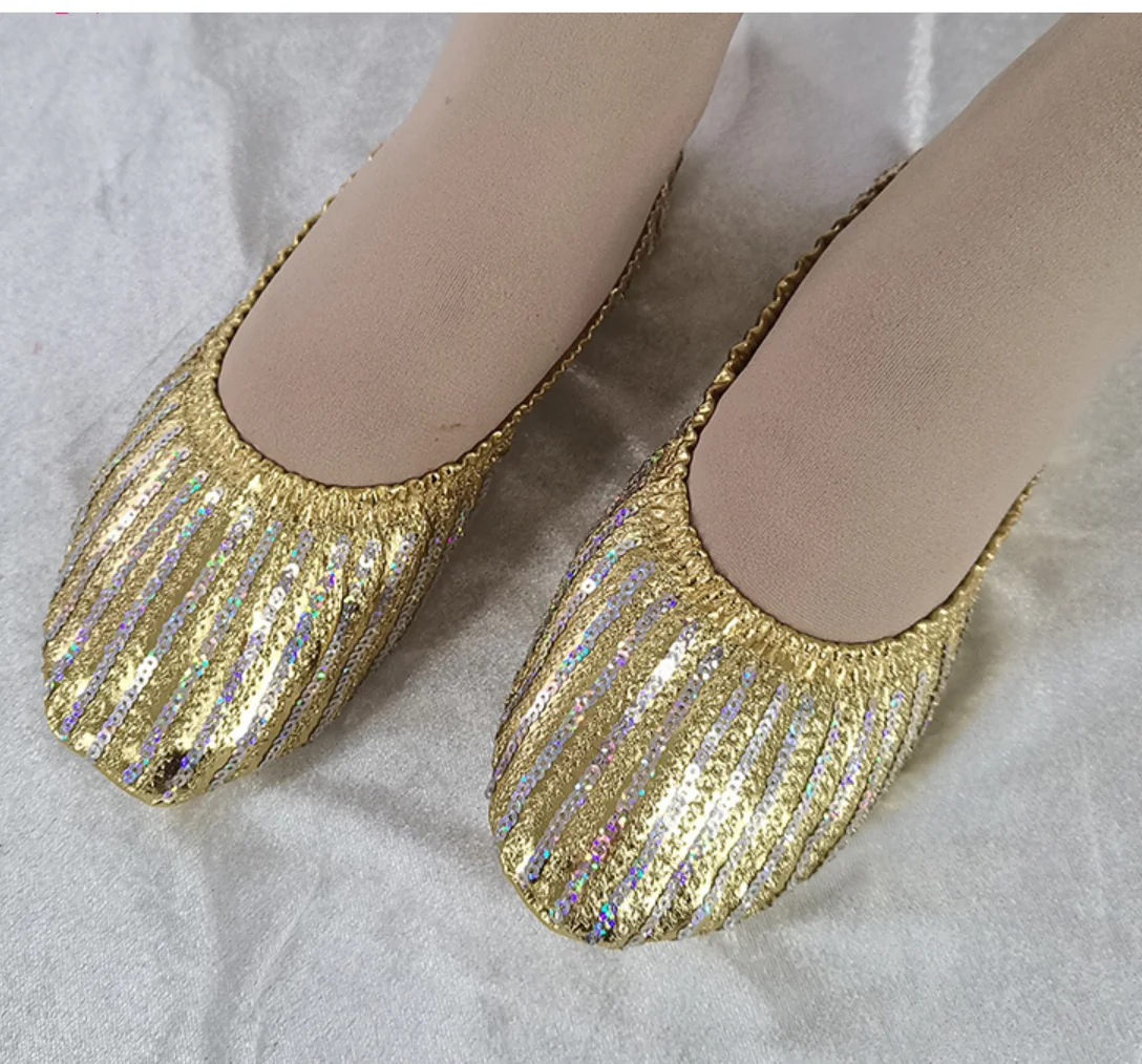 1pair/lot Women Professional Belly Dance Leather Sole Soft Dancing Shoes lady casual sequined danicng shoes