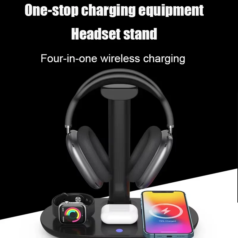 4 in 1 Headphone Stand Ps5 Headphone Holder Suporte Headset Station Dock with 15W Wireless Charger for Ios Watch AirPods Max/Pro