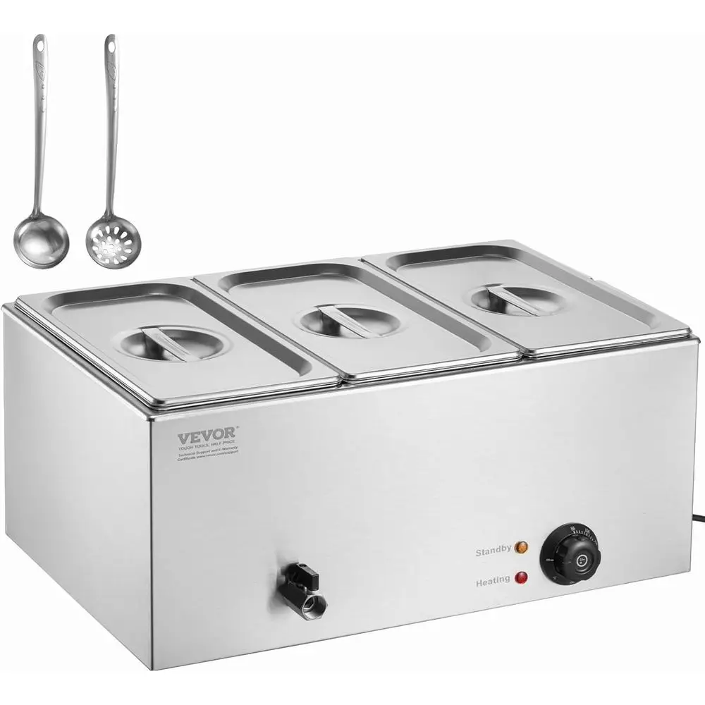 

Профессиональный электрический паровой стол-мармит на 3 секции, 24QT, 1200W, из нержавеющей стали, для подогрева пищи, с температурным диапазоном 86-185°C ° Температура