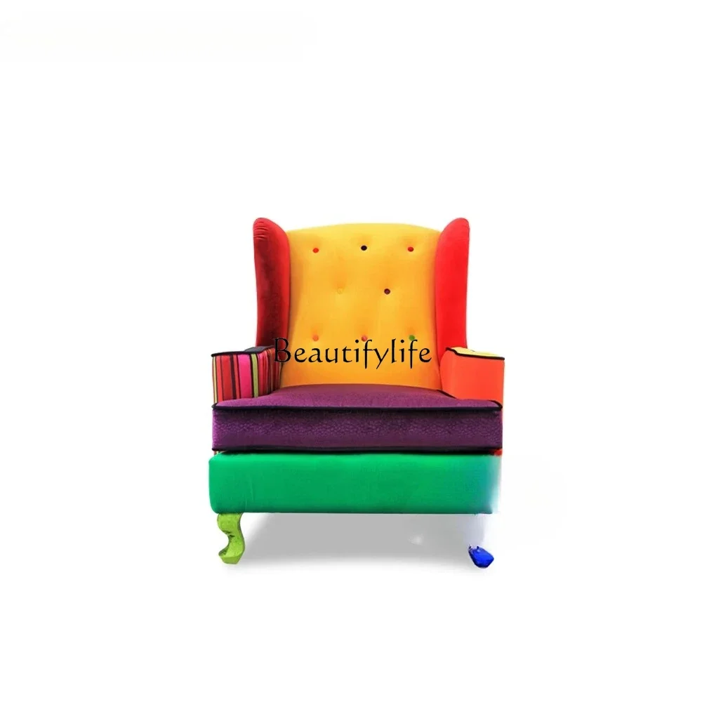 

02Custom designer European fabric tiger chair solid wood legs American contrasting color retro single sofa