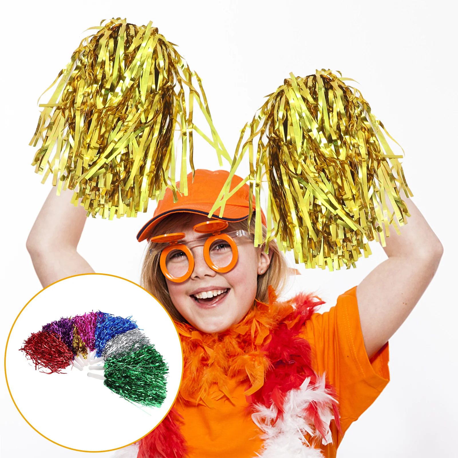 12 Pcs Gliter Pompoms for Cheerleaders Cheering Squad Supllies Handle Sports Game Accessory