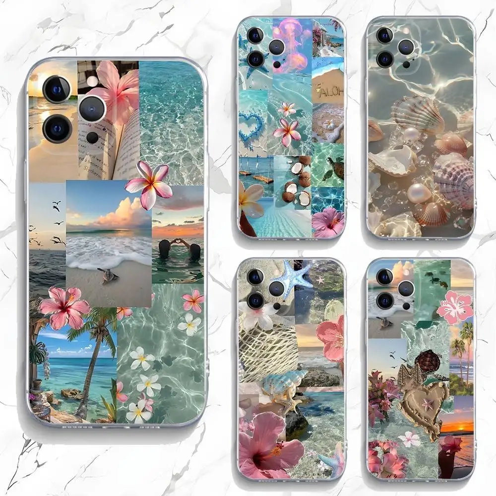 

Summer Seaside Ocean Beach Sea Phone Case For iPhone 16,15,14,13,12,11 Pro,Max,Plus,X,XS,XR,SE,Mini Transparent Silicone Soft