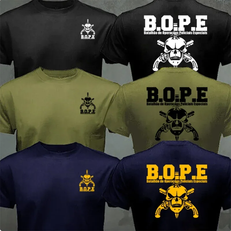 Бразилия BOPE Elite Special Force Футболка Черный Бежевый Белый Хлопок с круглым вырезом Летняя повседневная мужская футболка с коротким рукавом Плюс Размер S-6XL