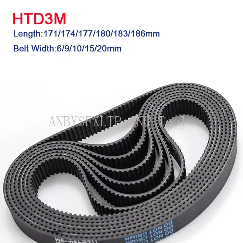 Rubber Synchronous Belt Length 171/174/177/180/183/186mm Belt Width 6/9/10/15/20mm Pitch 3mm HTD3M Timing Belt