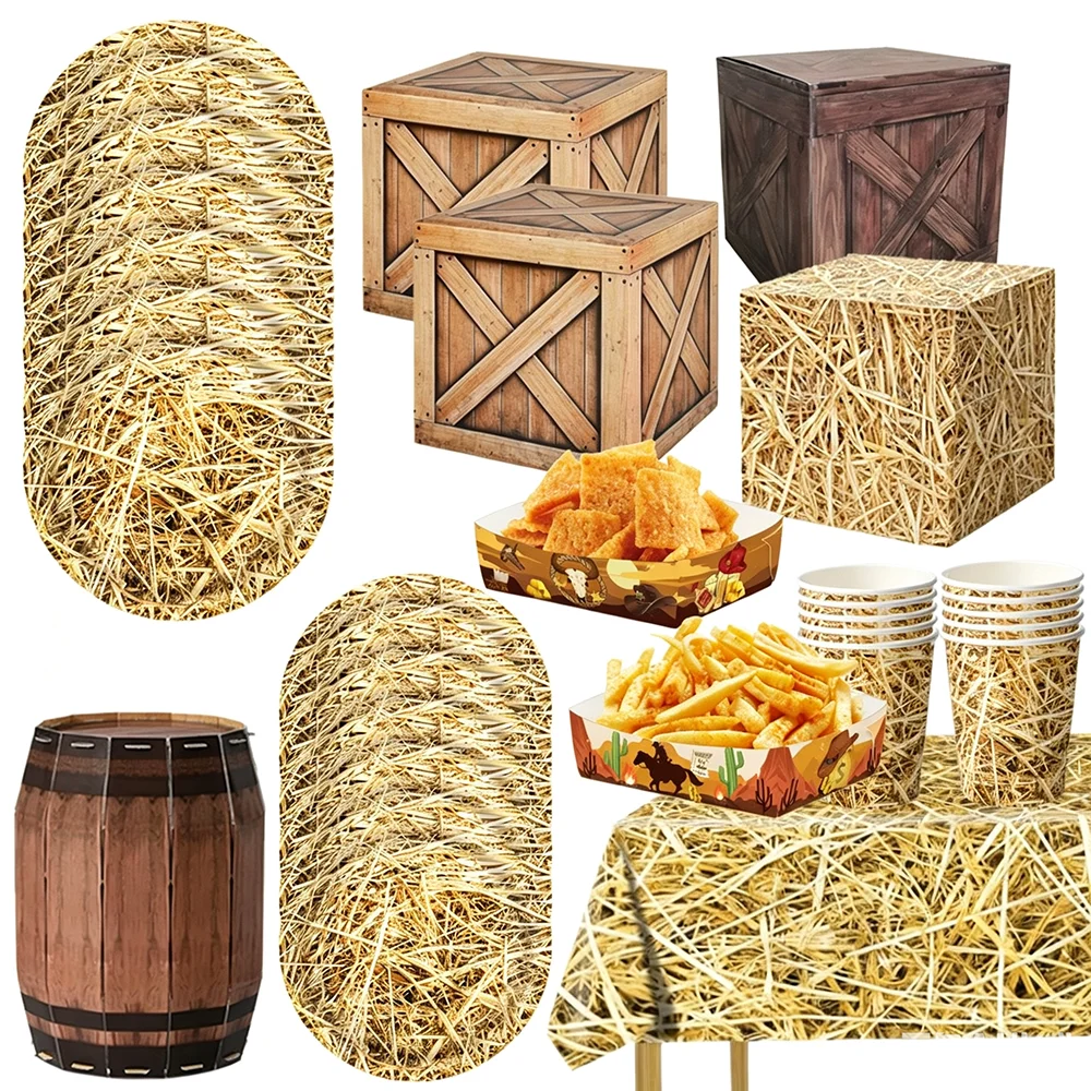 Bauernhof Heu Dekorationen Western Cowboy Geburtstag Thema Party Liefert Einweg Geschirr Heu Pappteller Tasse Tischdecke Stroh Box