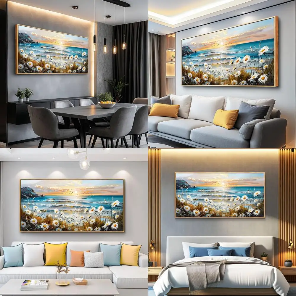 

Marine Landscape Wall Art - Watercolor Flowers & Nature for Living Room, Bedroom, and Office Decor (20x40)