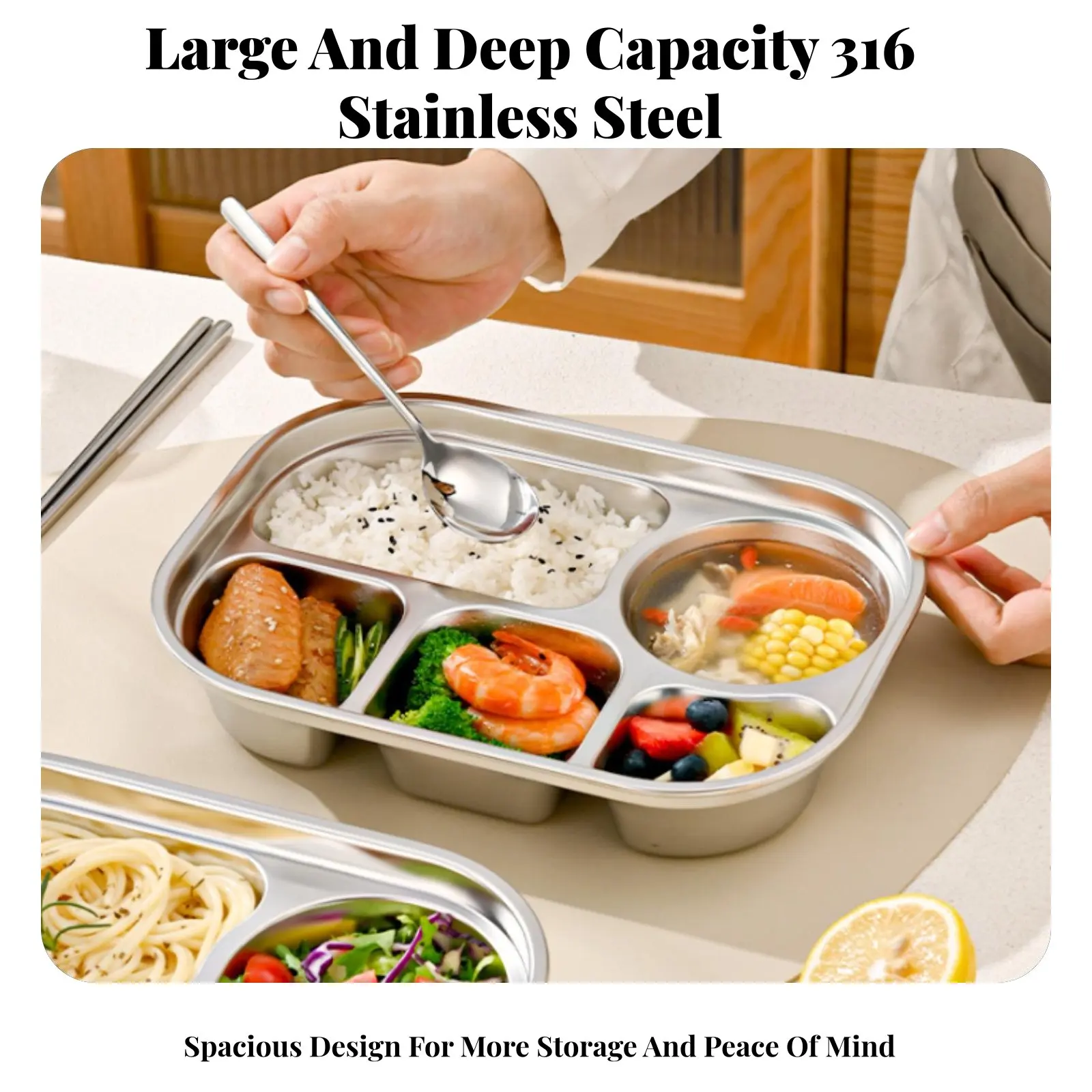 316 Stainless Steel Insulated Bento Lunch Box, Multi-Compartment, Cartoon Design, Large Capacity, For Students view 2