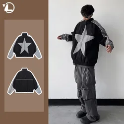 Spring Autumn Y2k College Jacket Men Harajuku Star Pattern Color Block Varsity Male Coat Outdoor Sport Couple Outwear Trend