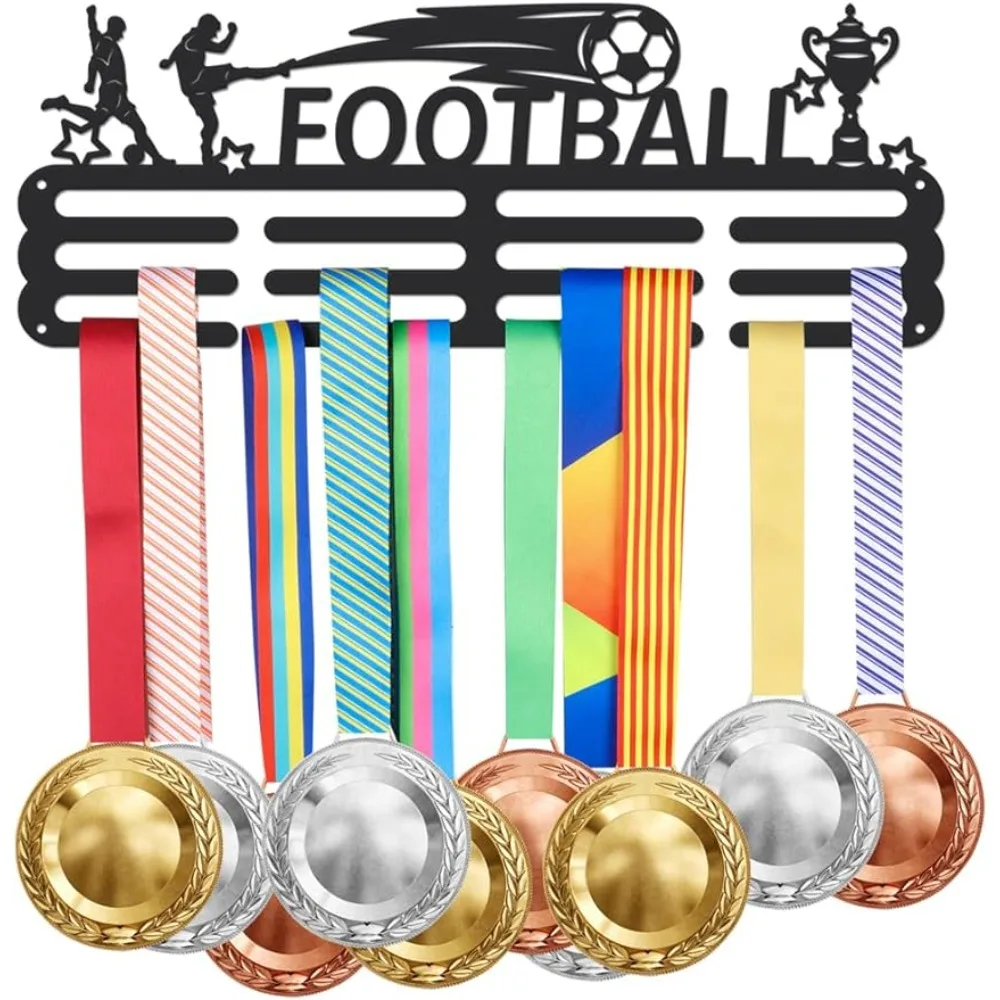 

Football Medal Display Rack Sport Medal Holder Wall Mount Hanger Decor Iron Wall Mounted Hooks for 60+ Awards Sports Ribbon