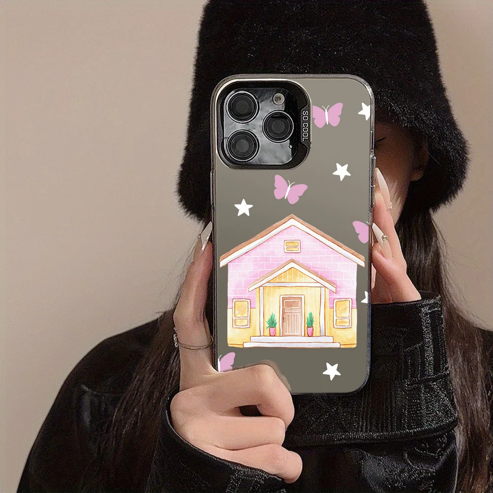 

Butterfly pattern of the small house case for iPhone 16 15 14 13 12 11 Pro/ Max/Plus shock-proof rear cover anti-fingerprint