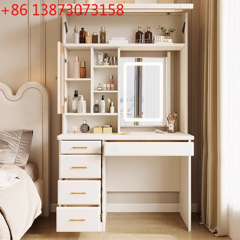 

Комод из цельного дерева для спальни, современный простой скрытый зеркальный шкафчик, туалетный столик, небольшой письменный стол, встроенная книжная полка, туалетный столик