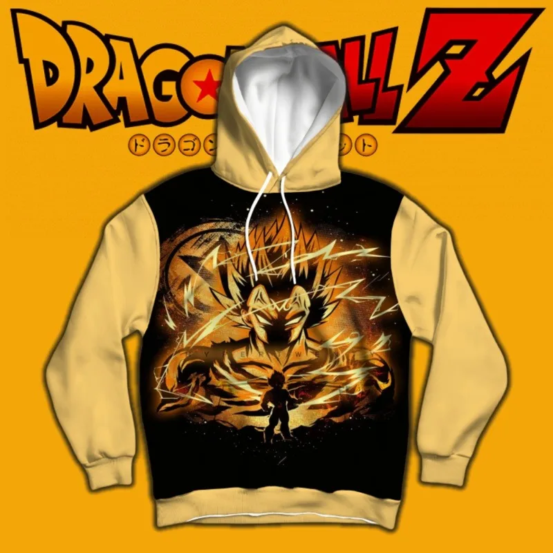 

Толстовка с капюшоном Dragon Ball Vegeta Power Aura с уникальным принтом в стиле бандай, желтый, черный и силуэтный дизайн, необходимая для фанатов аниме