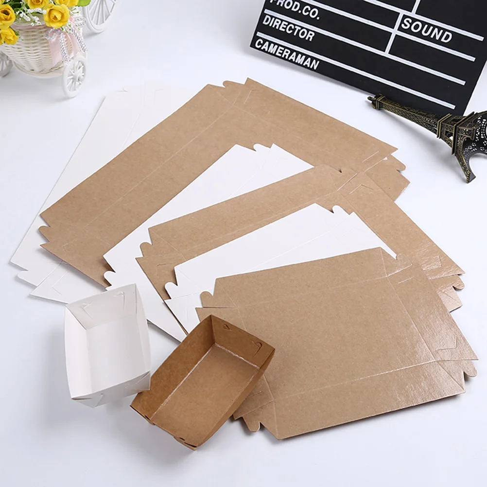 

5 Pcs Oil-proof Tanker Box Kraft Paper Food Serving Tray Disposable Open Packing