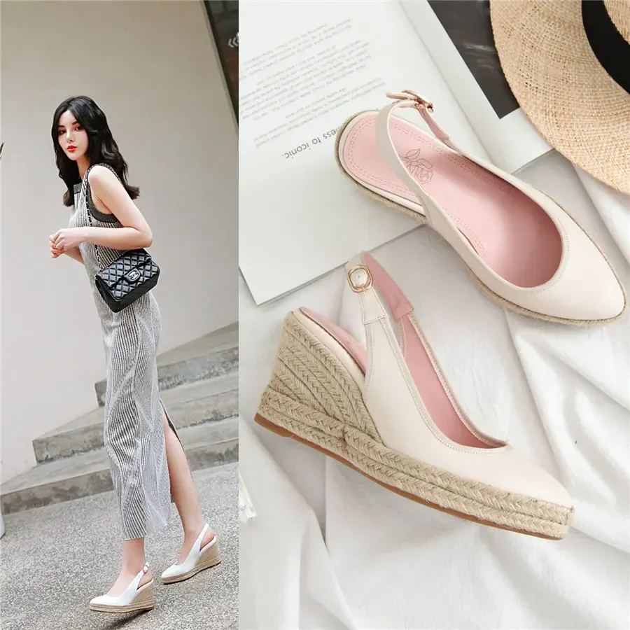 Sandali con zeppa da donna Bianco Nero Tacchi alti Espadrillas Office Party Summer Platform Slingback Cinturino con fibbia Scarpe da pescatore da