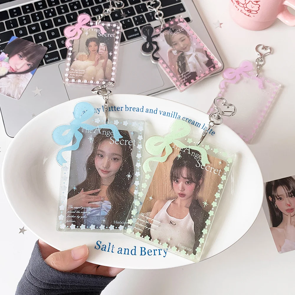 ID photo polaroid card protector, heart-shaped keychain pendant, bowknot glitter card holder, idol photo card display pendant