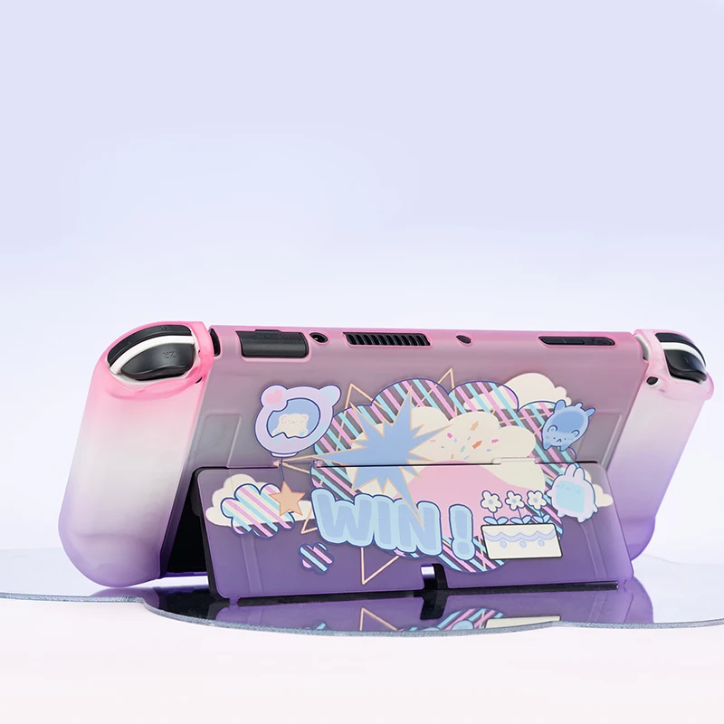 Cute Bear Shell Nintendo Switch OLED Case Purple Hard PC Shell Split Joy-con Protective Cover For NS Switch OLED Accessories