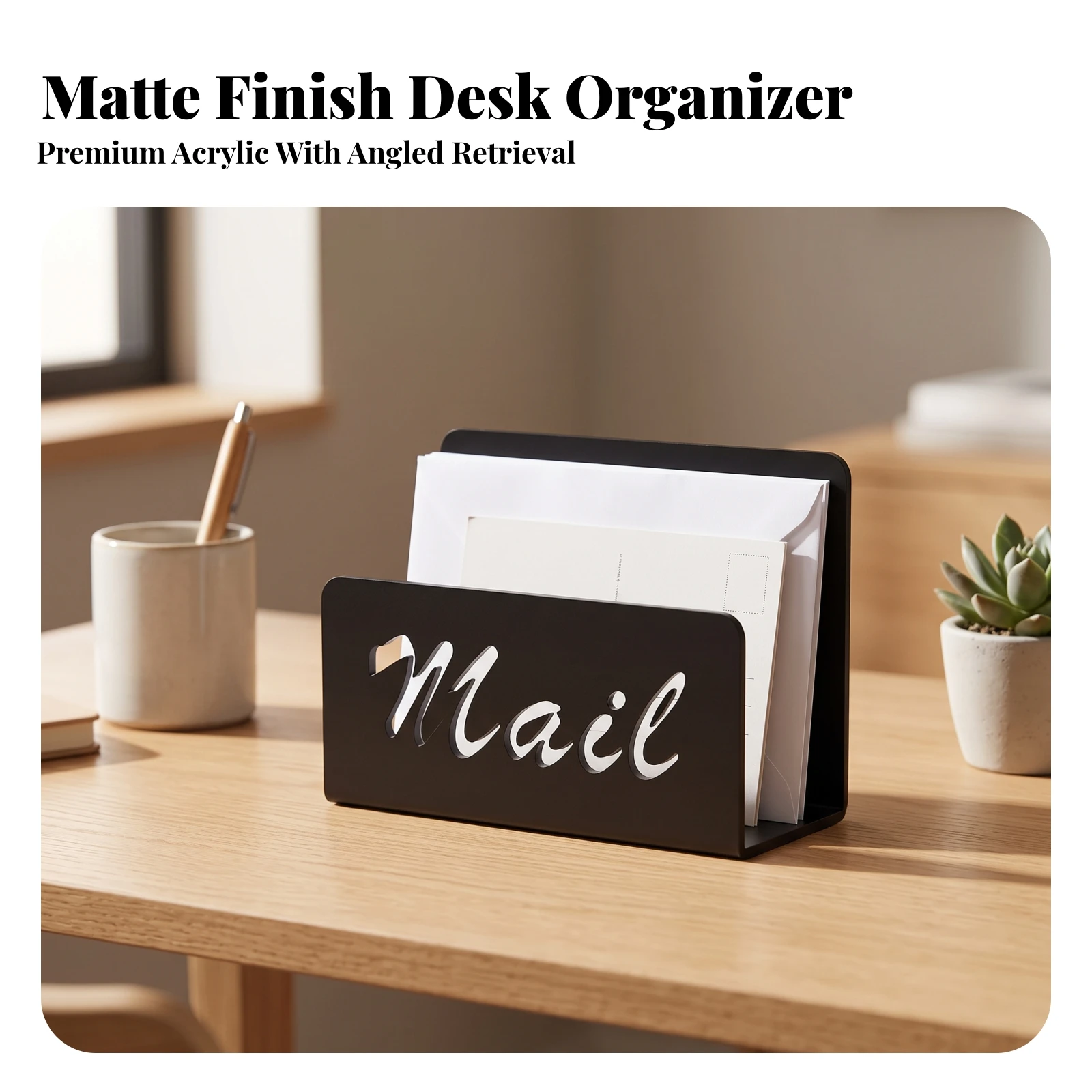 Desktop Mail Organizer Compact Acrylic Letter Holder Envelope Holder Long-Lasting for Home Office, Reception Desk