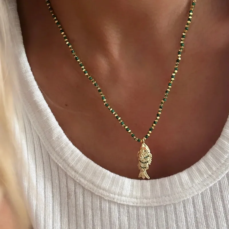 

Colored dopamine coral small fish beaded necklace women's sweater chain accessories