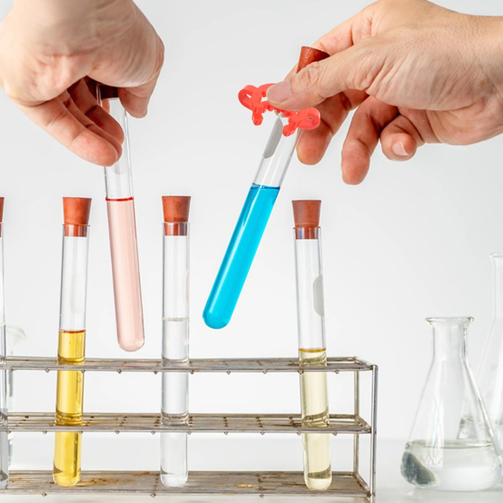 12 قطعة أنبوب اختبار المشابك البلاستيكية للمختبر عقد قوي قارورة مخروطية المثبت مقاومة للتآكل الزجاج الأرضي