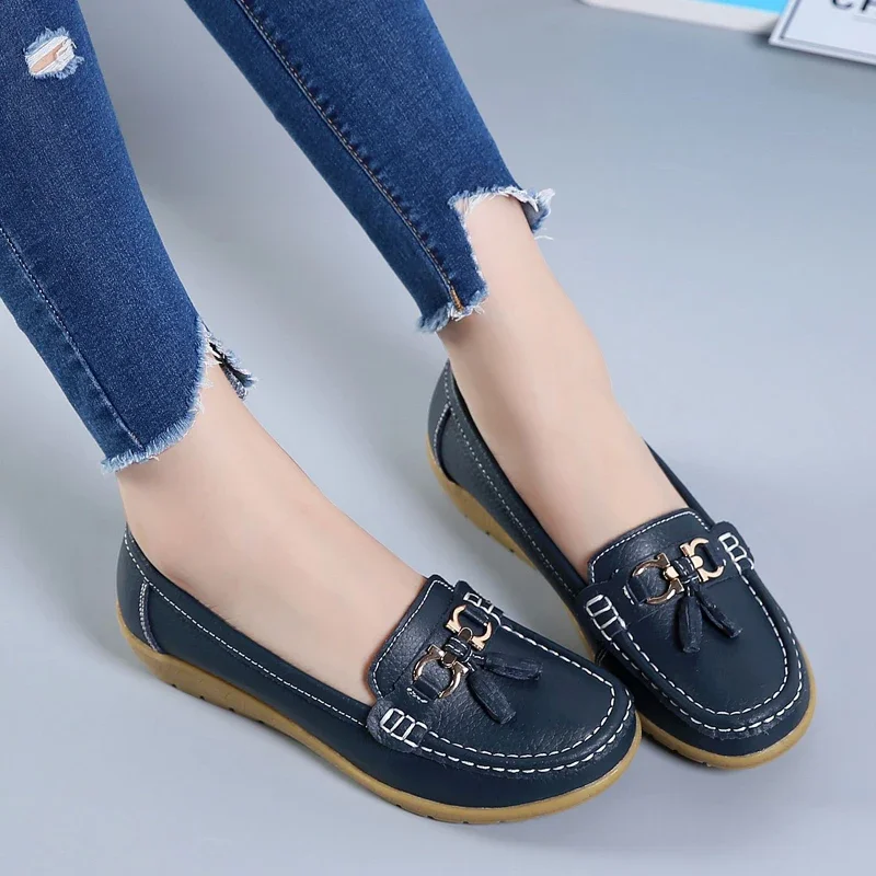 2024 New Women Flats Ballet Shoes Woman Cut Out Leather Breathable Moccasins Women Boat Shoes Ballerina Ladies Casual Shoes Plus