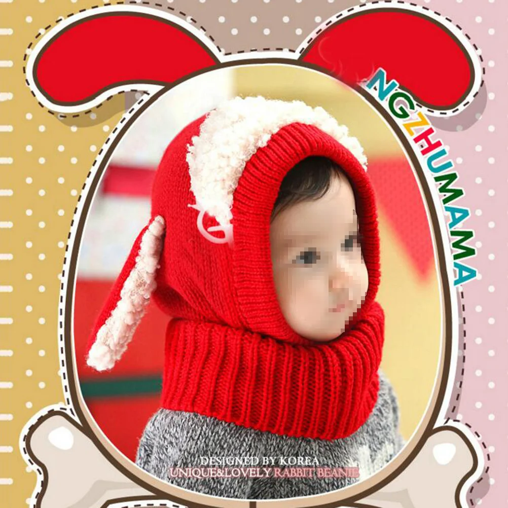 Inverno bebê crianças filhote de cachorro design de malha lã coif capuz cachecol bonés vermelho quente macio elástico grosso bonito meninos meninas chapéu