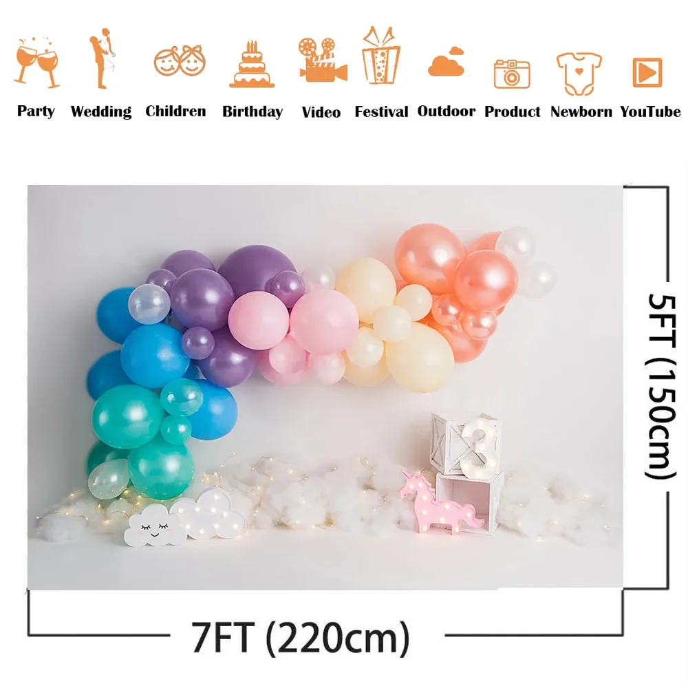 بالونات ملونة جدار عيد الميلاد الثالث كعكة سحق صورة خلفية لاستوديو التصوير الفوتوغرافي للأطفال حديثي الولادة الأطفال خلفية الصورة