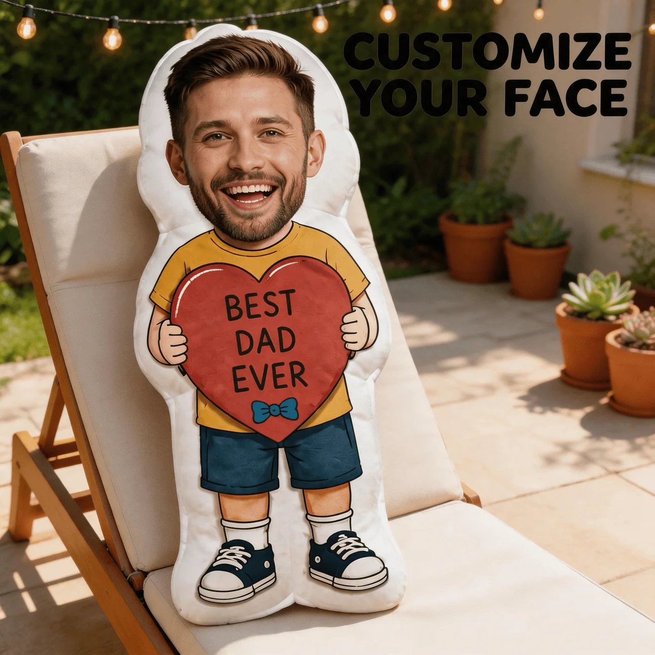 Custom Photo Shaped Pillow, Personalized Picture of Loved One Holding Best Dad Ever Heart, Unique Decorative Cushion for Home De