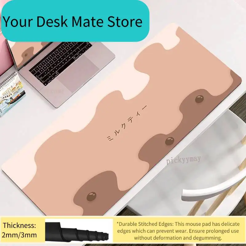 Milk Tea Color Minimalist Japanese Style Large Mouse Pad Beautiful Anti‑Slip Waterproof Desk Mat Suitable For Office Daily Use