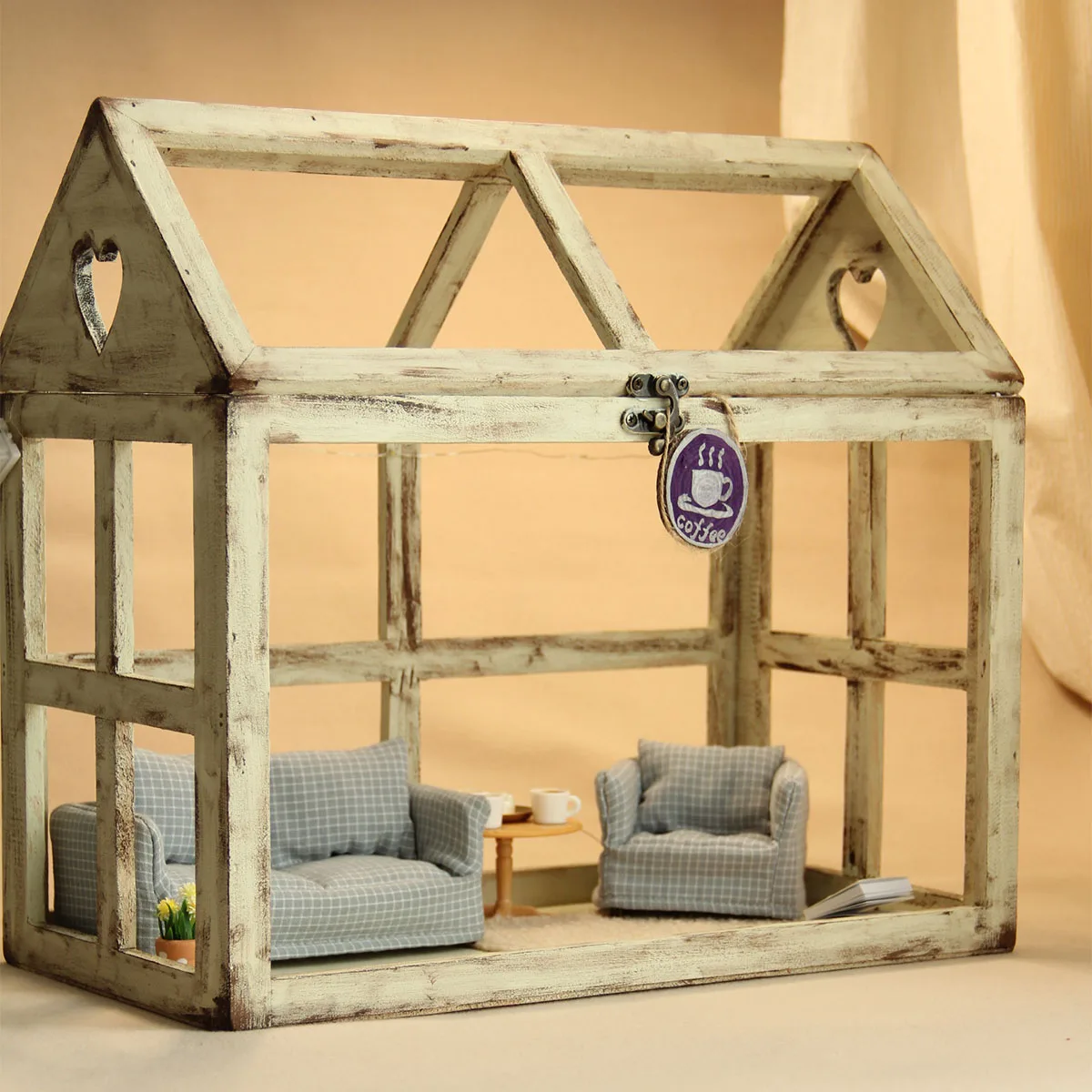 1:12 أثاث صناعي مصغر منقوش من القماش الخشبي أريكة واحدة مناسبة للمفروشات المنزلية لبيت الدمية #6