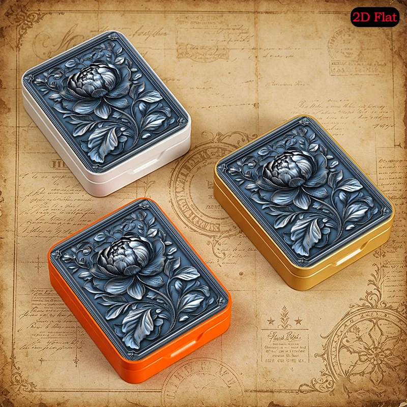 Silver Peony Relief Theme UV Printed Metal Flip Top Tin Box, Custom Square Tinplate Box, Portable Anti-rust Mini Tin Box
