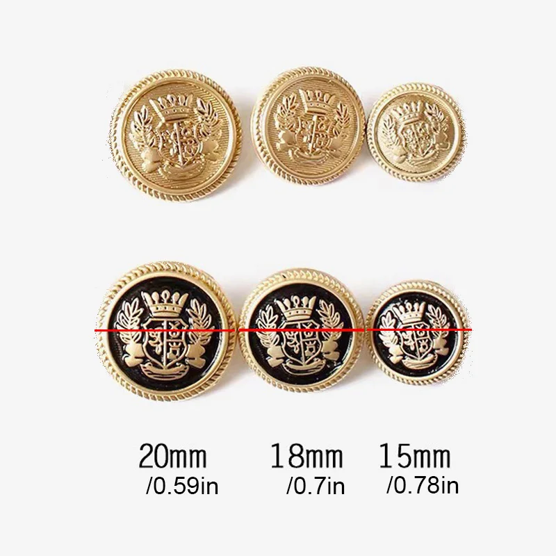 10Pcs Metal Buttons Crown Pattern Golden Buttons British Vintage College Style Suit Buttons Hand-stitched Coat Clothes Buttons