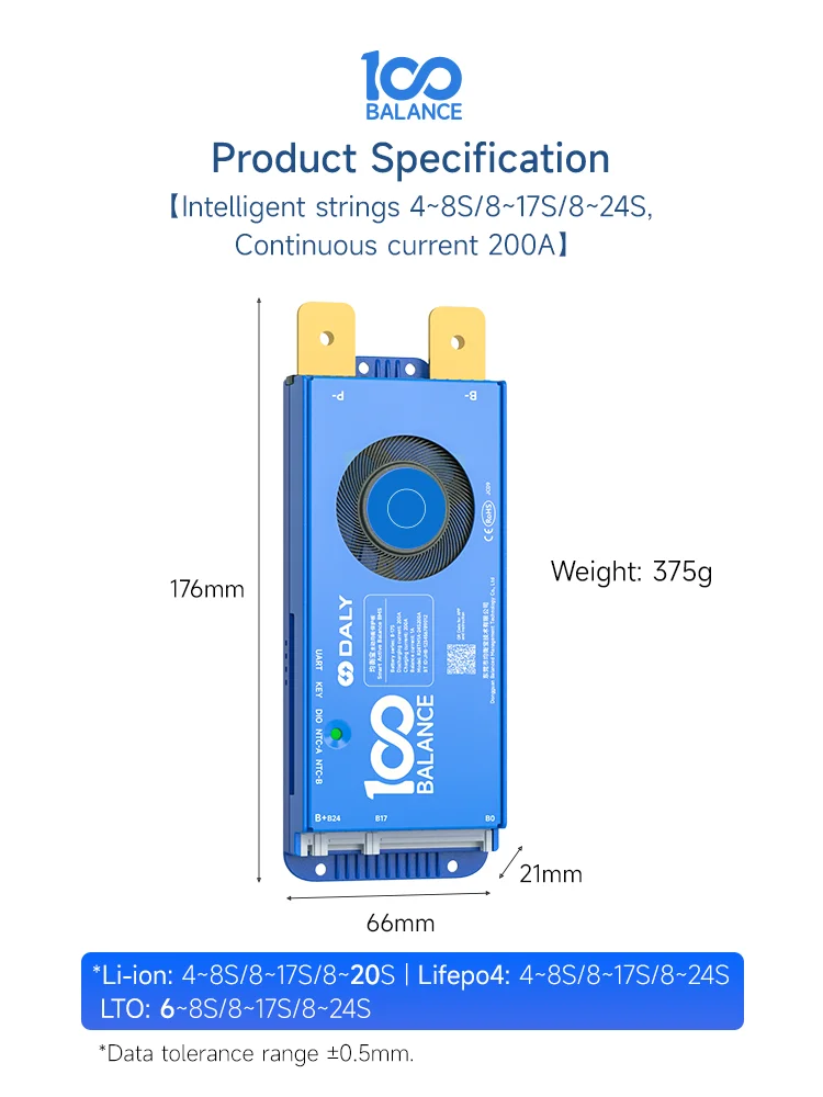 Daly 100 BALANCE 4-24S 200A BMS Smart Active Balance BT RS485 CAN inverter bms WIFI 4.3 LCD 4-8S 8-24s 8-17S BMS Lifepo4 Li-Ion