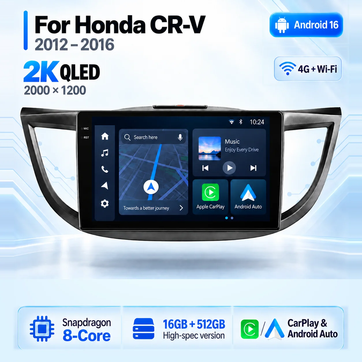 Android 16 Carplay Auto Car Radio Multimedia Player For Honda CRV CR-V 2012-2016 WIFI+4G DSP Autoradio Stereo 2din Head Unit