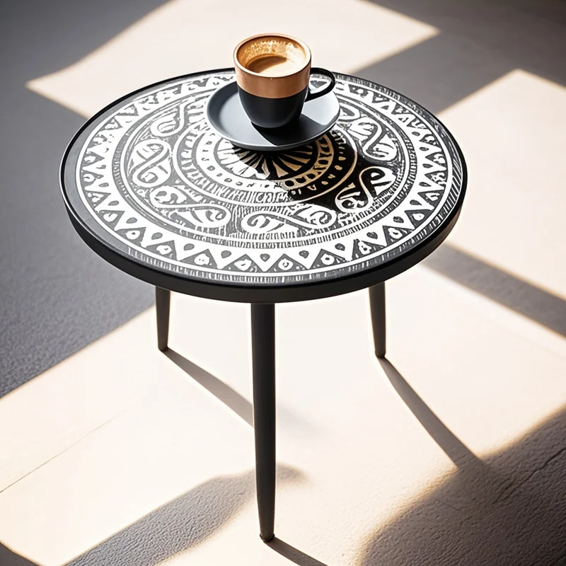 

‌Vintage Carved Coffee Table, Solid Wood Round Side Table, Compact Balcony Desk, Aesthetic Home Decor