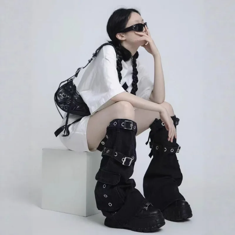 2026 New Vintage Y2K Aesthetic Wide Leg Denim Socks Stockings Women's Subcultural Retro Punk Socks Leg Warmers Hot Girls Chic
