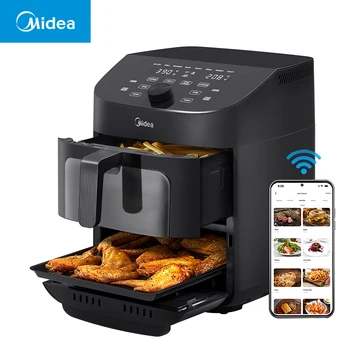 Image Midea Dual Basket Air Fryer Oven 11 Quart 8 in 1 Functions Clear Window Smart Sync Finish Works with Alexa Wi-Fi Connectivity