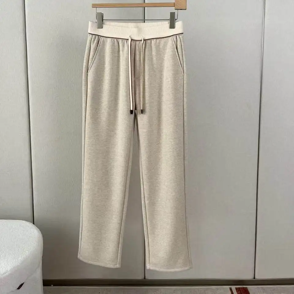 Italian BC old money style men's wool-blend business drawstring straight pants