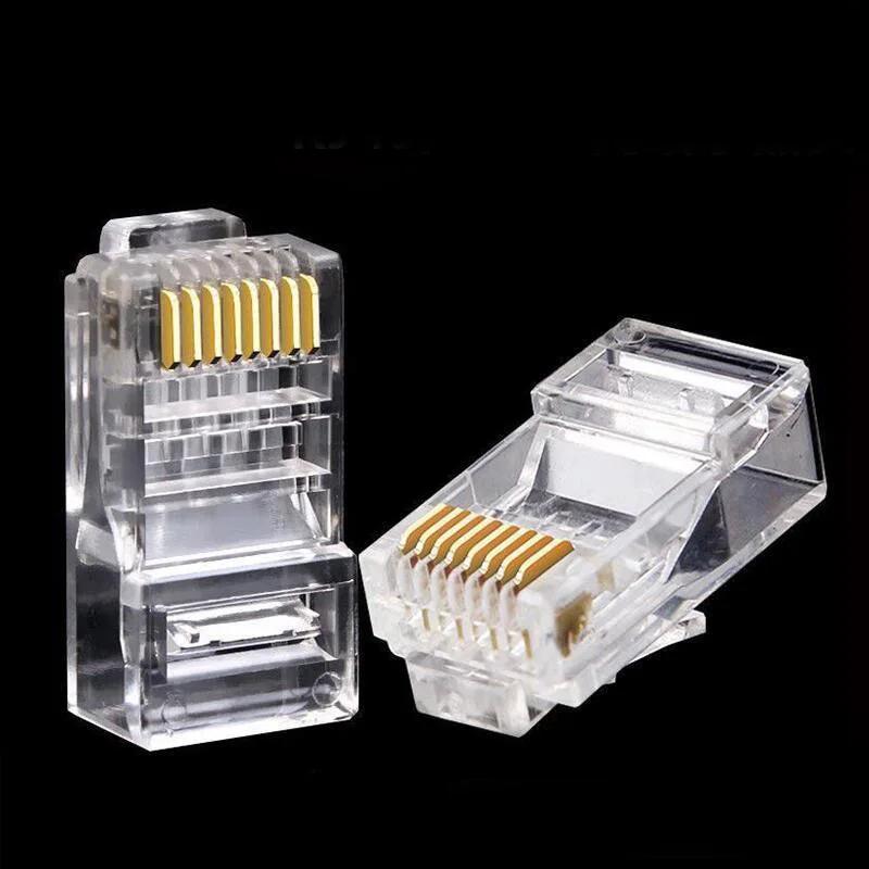 50 قطعة غير محمية RJ45/8P8C كريستال رئيس CAT5e/CAT6 موصل الشبكة لكابل شبكة الكمبيوتر نقل البيانات عالية السرعة