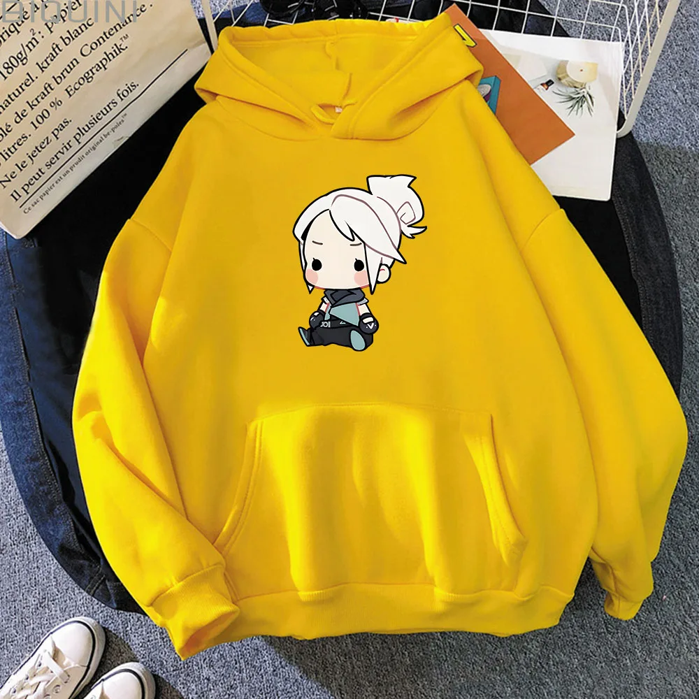 VALORANT Anime Hoodie Jett Streetwear Damen Übergroßes Sweatshirt Niedlicher Cartoon Print Top Trainingsanzug Herren Unisex Studenten Pullover