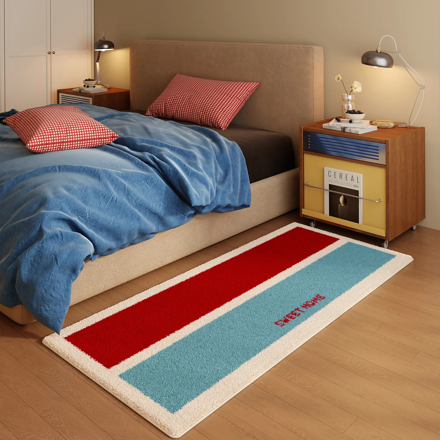 

VIKAMA Cute Red Blue Carpet Soft Bedside Rug Have A Good Day Carpet Absorbent Bathroom Rug Carpet For Live Room Rug For Bedroom