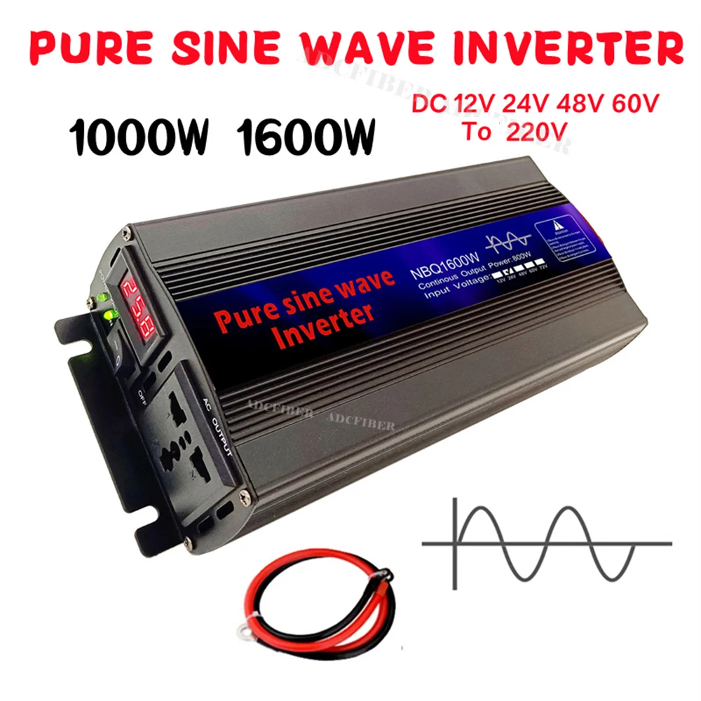 1000W 1600W Pure Sine Wave Inverter DC 12V 24V 48V 60V To AC 220V Voltage 50/60HZ Converter Solar Car Power Inverters