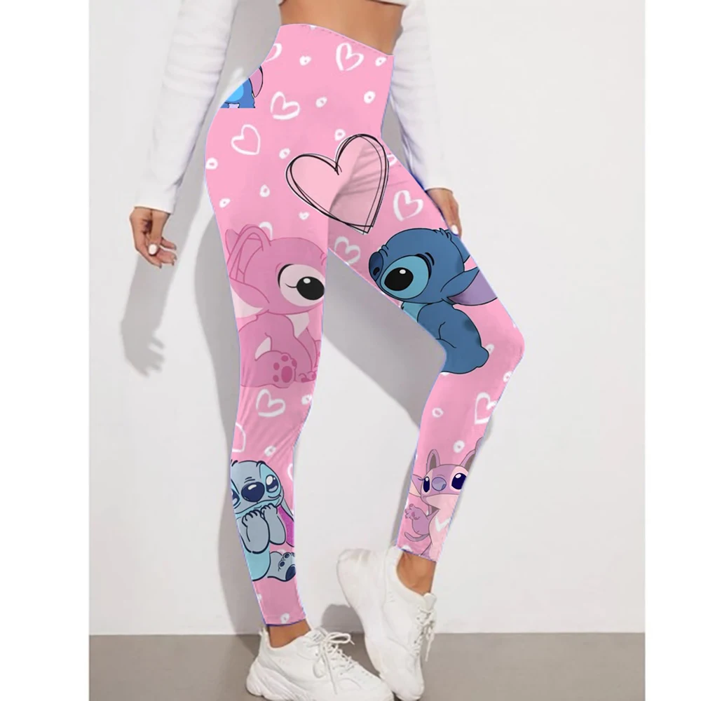 Женские модные леггинсы с принтом Disney Stitch, сексуальные женские брюки с эффектом пуш-ап с принтом, повседневные камуфляжные спортивные леггинсы для тренировок и фитнеса
