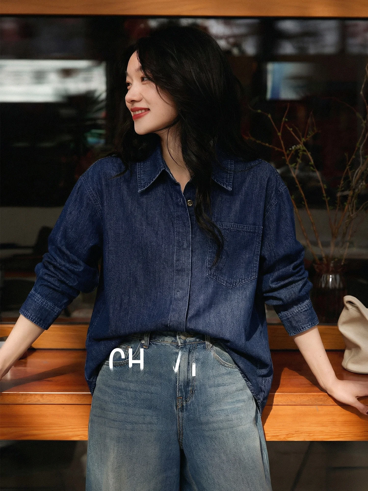 

Retro Blue Embroidered Cotton Denim irt Women's Loose Long Sve Casual Faion Spring 2026 Breathable Comfortable Fit irt