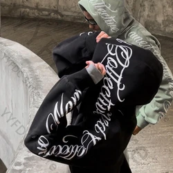 Letter Embroidery Zipper Hoodies Sweatpants Men Women Autumn Fashion Hip Hop Sweatshirt Two Piece Set Gothic Trend Loose Jacket