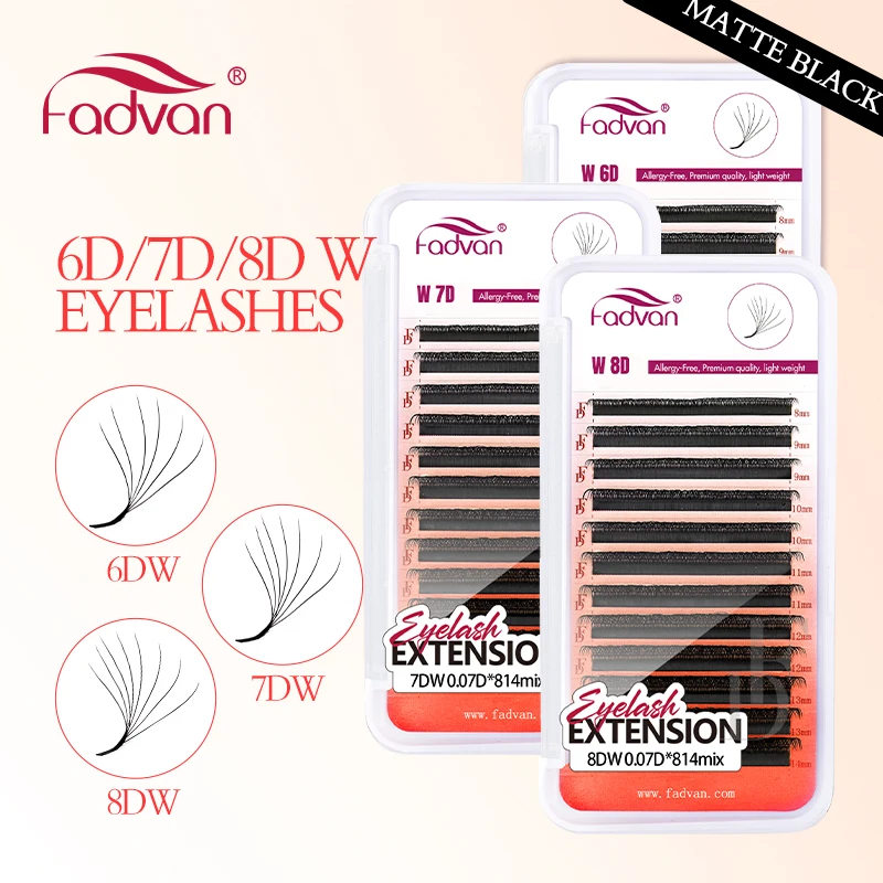 Fadvan réel 6D/7D/8D W cils 0.07 C/D W forme Extensions de cils C/D/L 8-15mm naturel doux professionnel cils