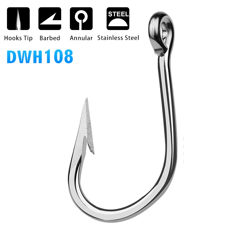 PROBEROS Lot 5Pcs Sea Fishing Stainless Steel Fishhook Silver Saltwater Fishing Hook Sword Hook 6/0#-12/0# dwh108