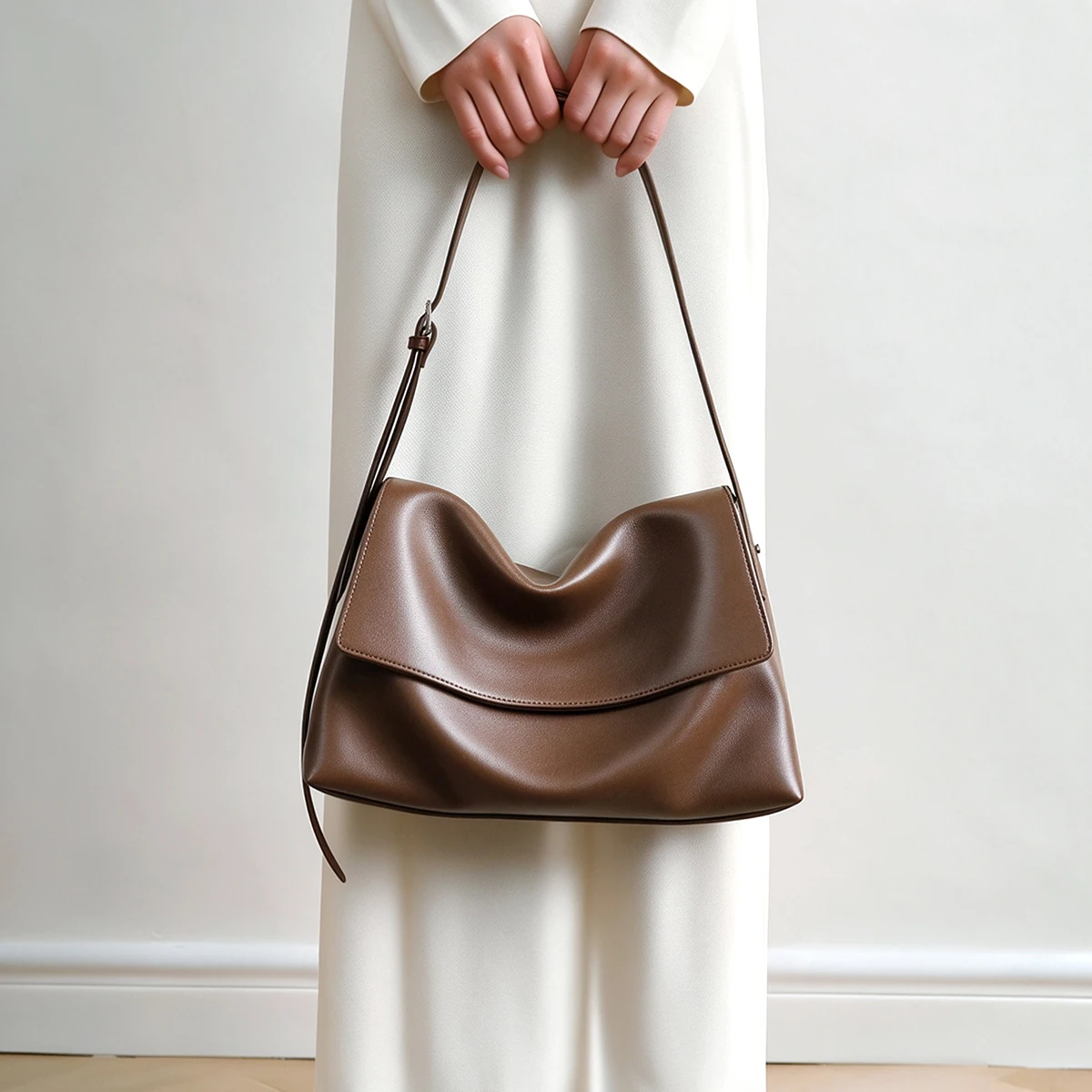 2026 Fall Winter Women Vintage Soft Cow Leather Shoulder Crossbody Bag, Simple Style