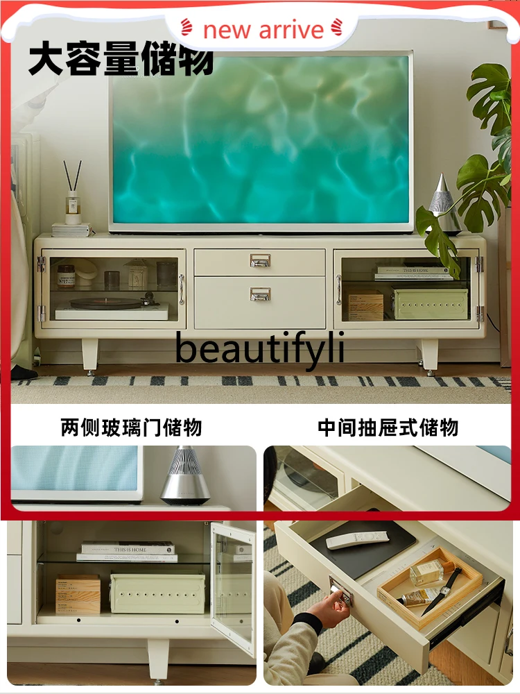 

D2520 Retro TV cabinet floor-to-ceiling living room household small apartment simple storage metal glass cabinet